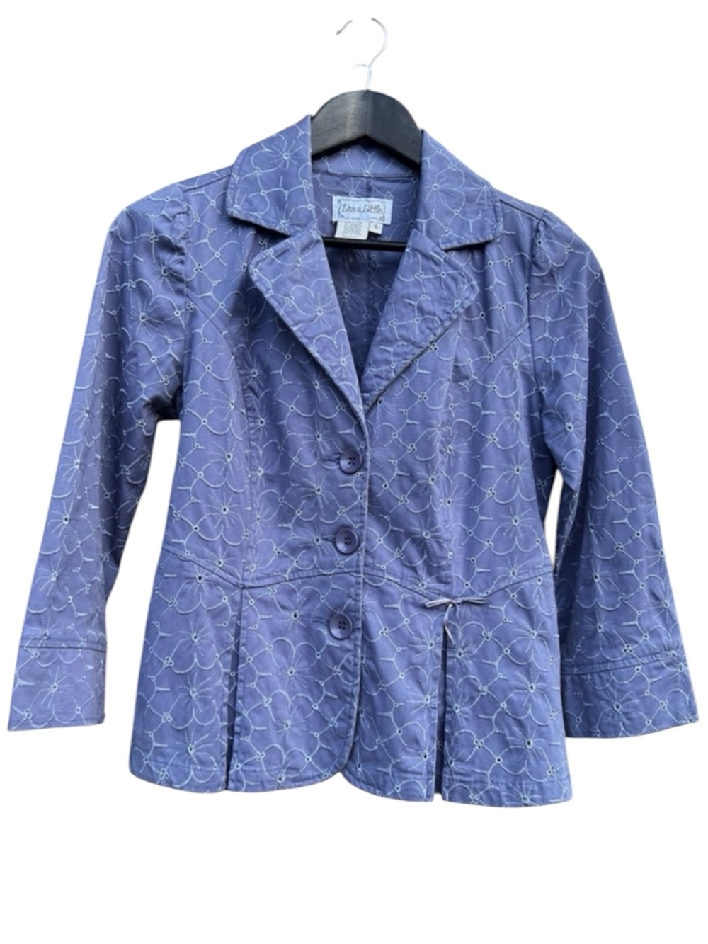 Live A Little Embroidered Blazer Jacket Purple Floral Lightweight Cotton Stretch